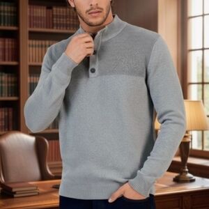 Club Room Men's Gray Three Button Mock Neck Long Sleeve Sweater Sz XXL